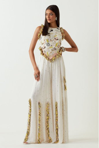 Off-White Embroidered Choli and Sharara